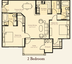 Floor plan for 2 beds, 2 baths, 1063 sqft